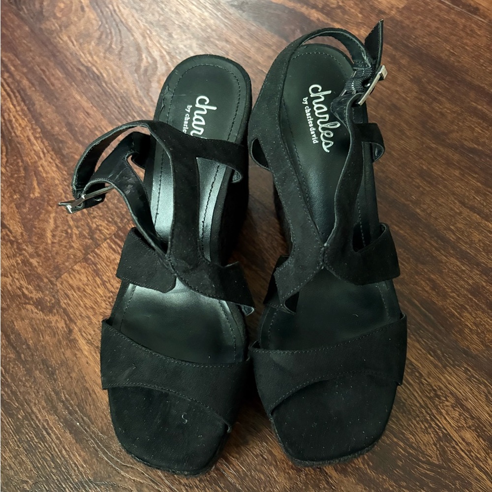 Charles‎ by Charles David Black Espadrille Wedge Sandals Strappy Platform 7.5M